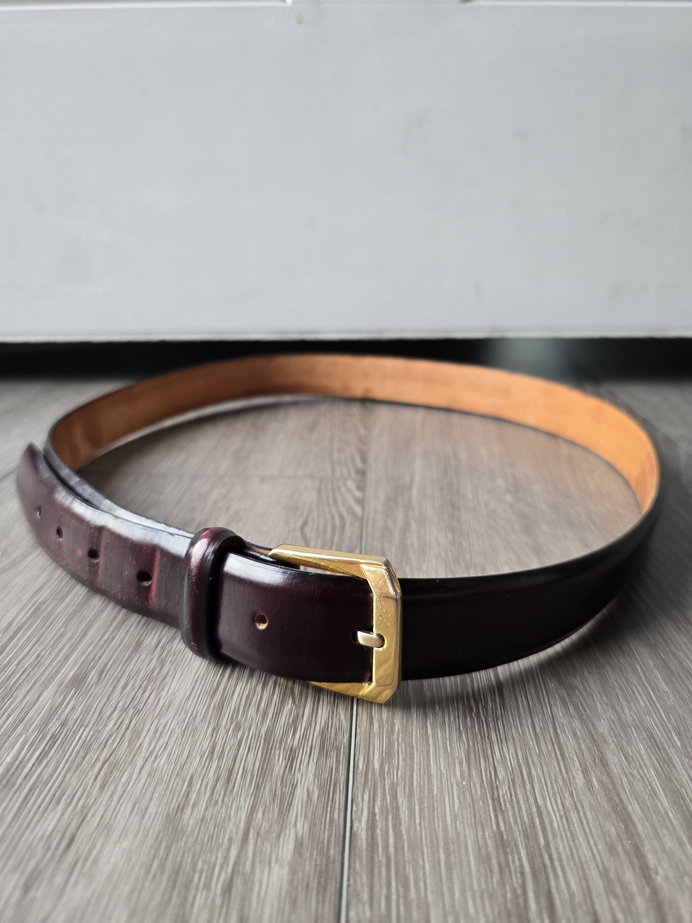 Joseph & Lyman Oxblood Leather Belt Size 38 Brass Buckle Cordovan Dress Men's